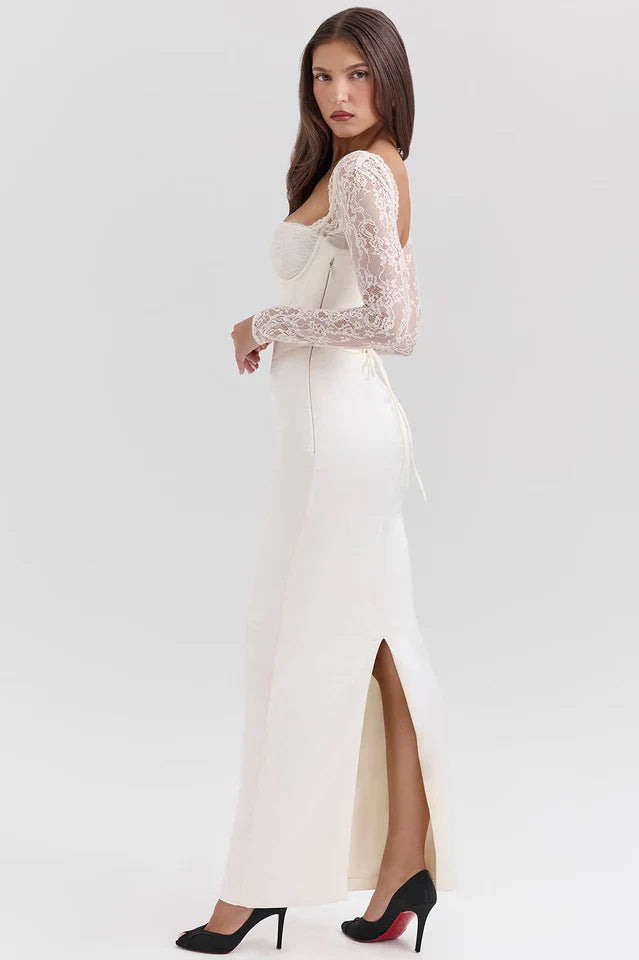 Vintage Ivory Satin Maxi Dress