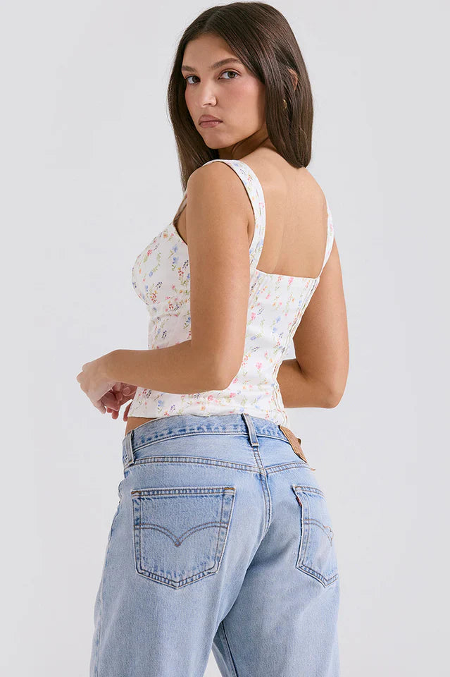 Chicca White Posy Print Top