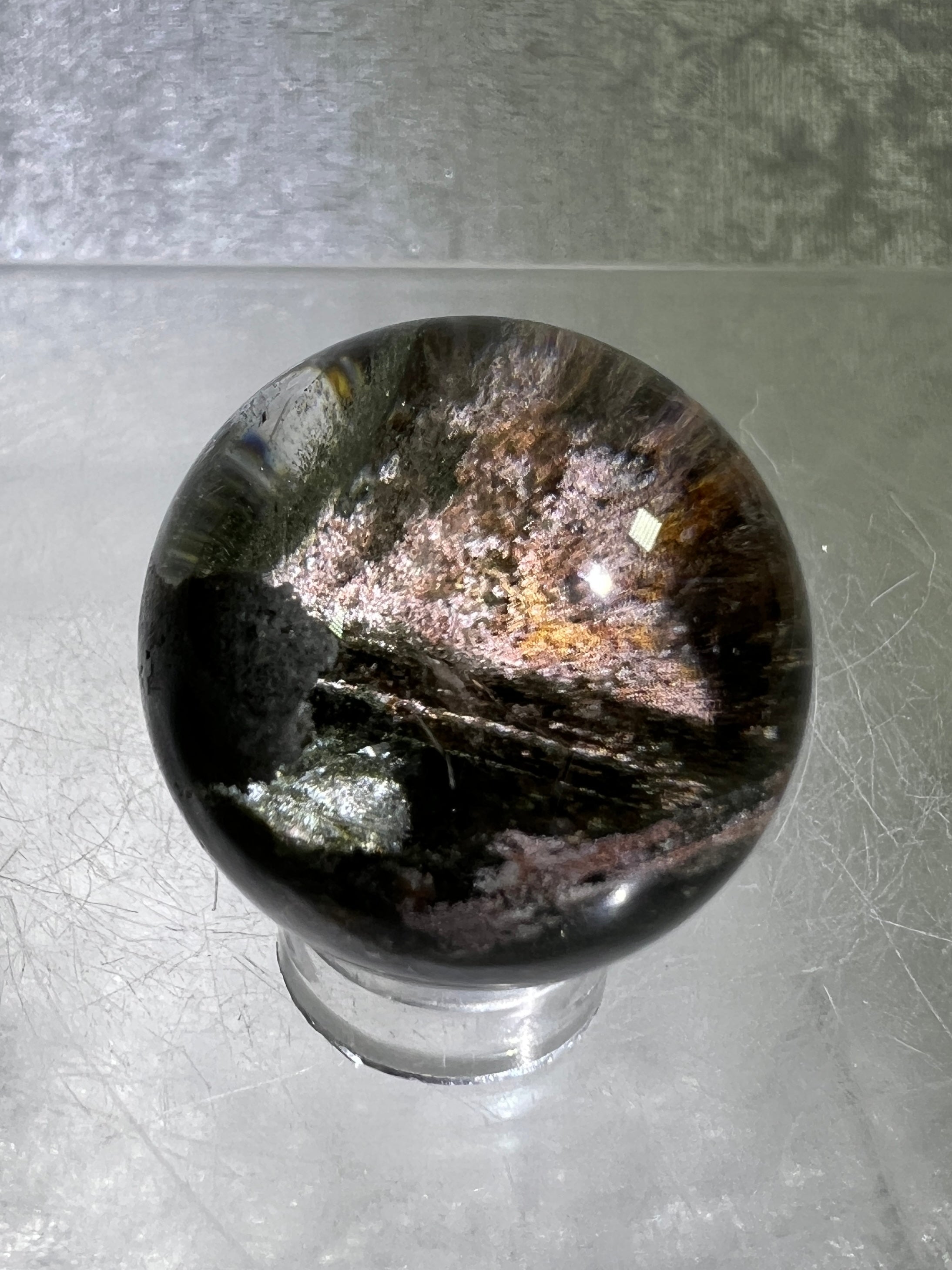 Garden Quartz Lodolite Sphere. Amazing High Quality Four Seasons Landscape.