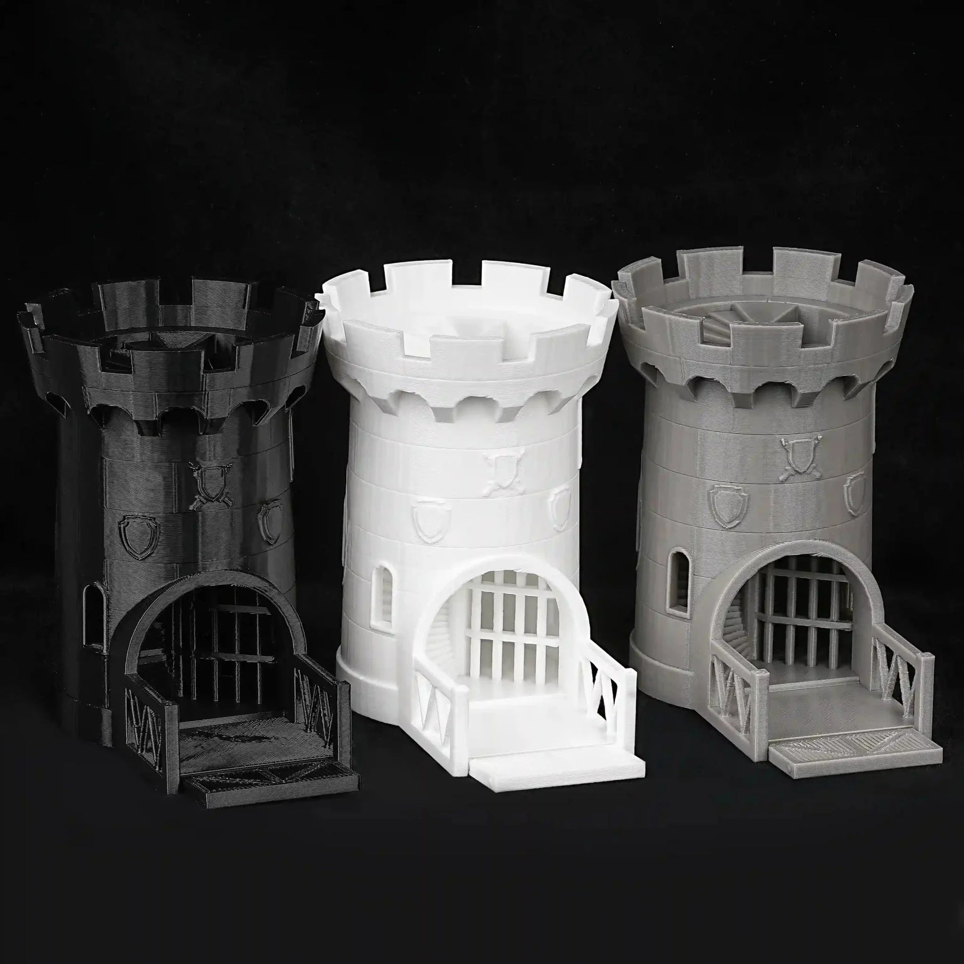 3D Printed Dungeons & Dragons Medieval Castle Dice Tower, Available in Black, White, and Gray | Bear Dice