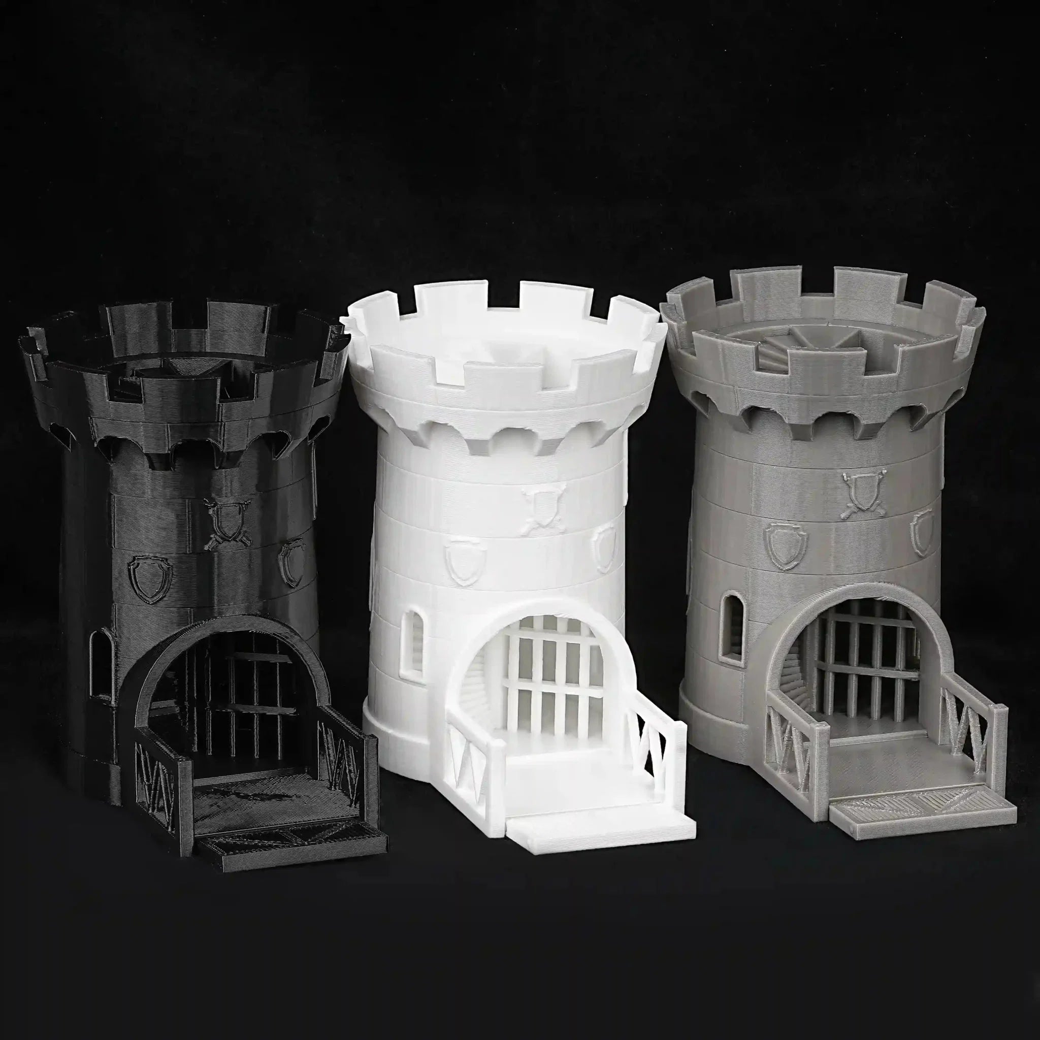 3D Printed Dungeons & Dragons Medieval Castle Dice Tower, Available in Black, White, and Gray | Bear Dice