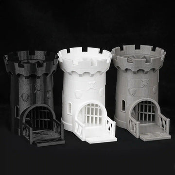 3D Printed Dungeons & Dragons Medieval Castle Dice Tower, Available in Black, White, and Gray | Bear Dice