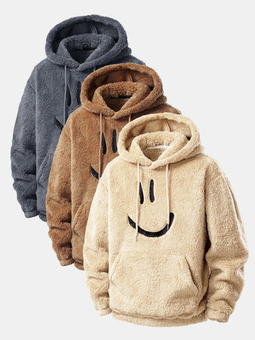 3 Pieces Smiley Face Embroidered Teddy Hoodie