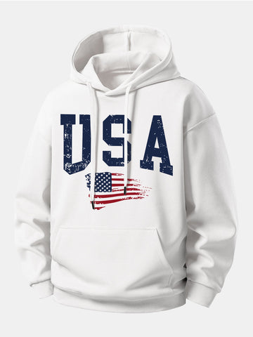 USA Flag Print Relax Fit Hoodie