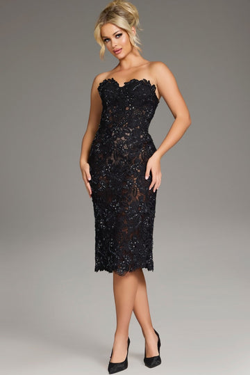 Strapless Lace Midi Dress with Floral Appliqué 40156