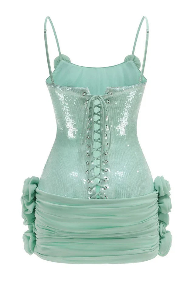 Sequin Floral Draped Corset Dress