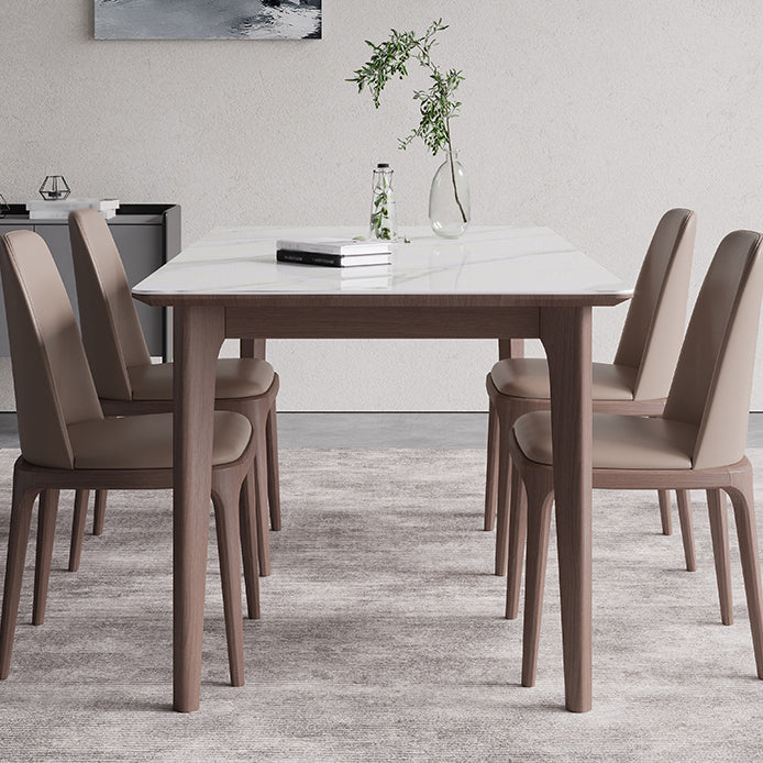 Rectangle 4 Legs Mid-Century Table White Color Fixed Table of Sintered Stone