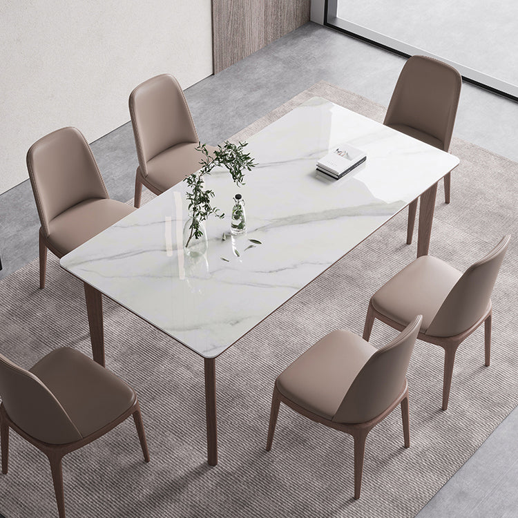 Rectangle 4 Legs Mid-Century Table White Color Fixed Table of Sintered Stone