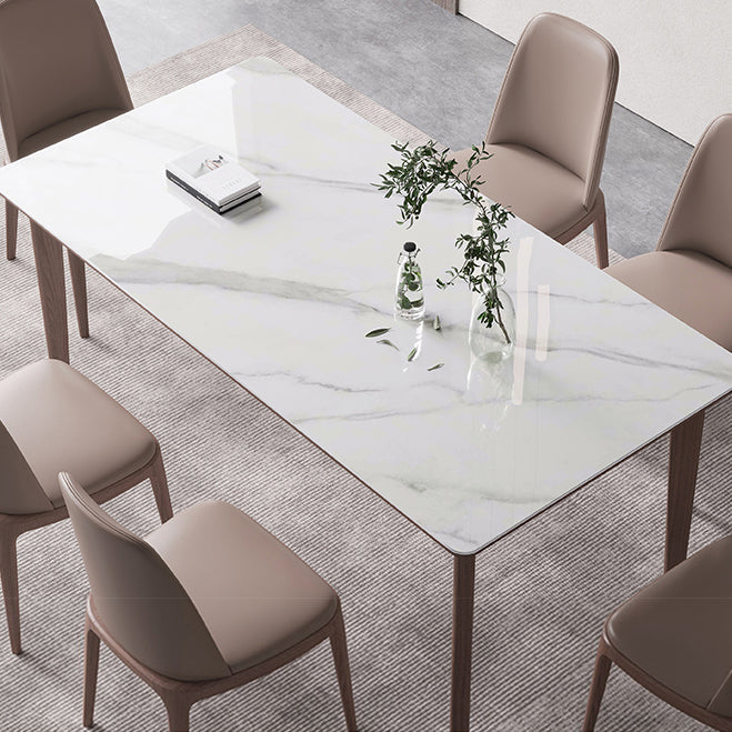 Rectangle 4 Legs Mid-Century Table White Color Fixed Table of Sintered Stone