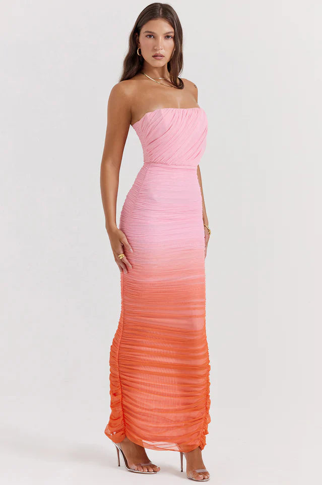 Sapphire Ombre Pleated Maxi Dress