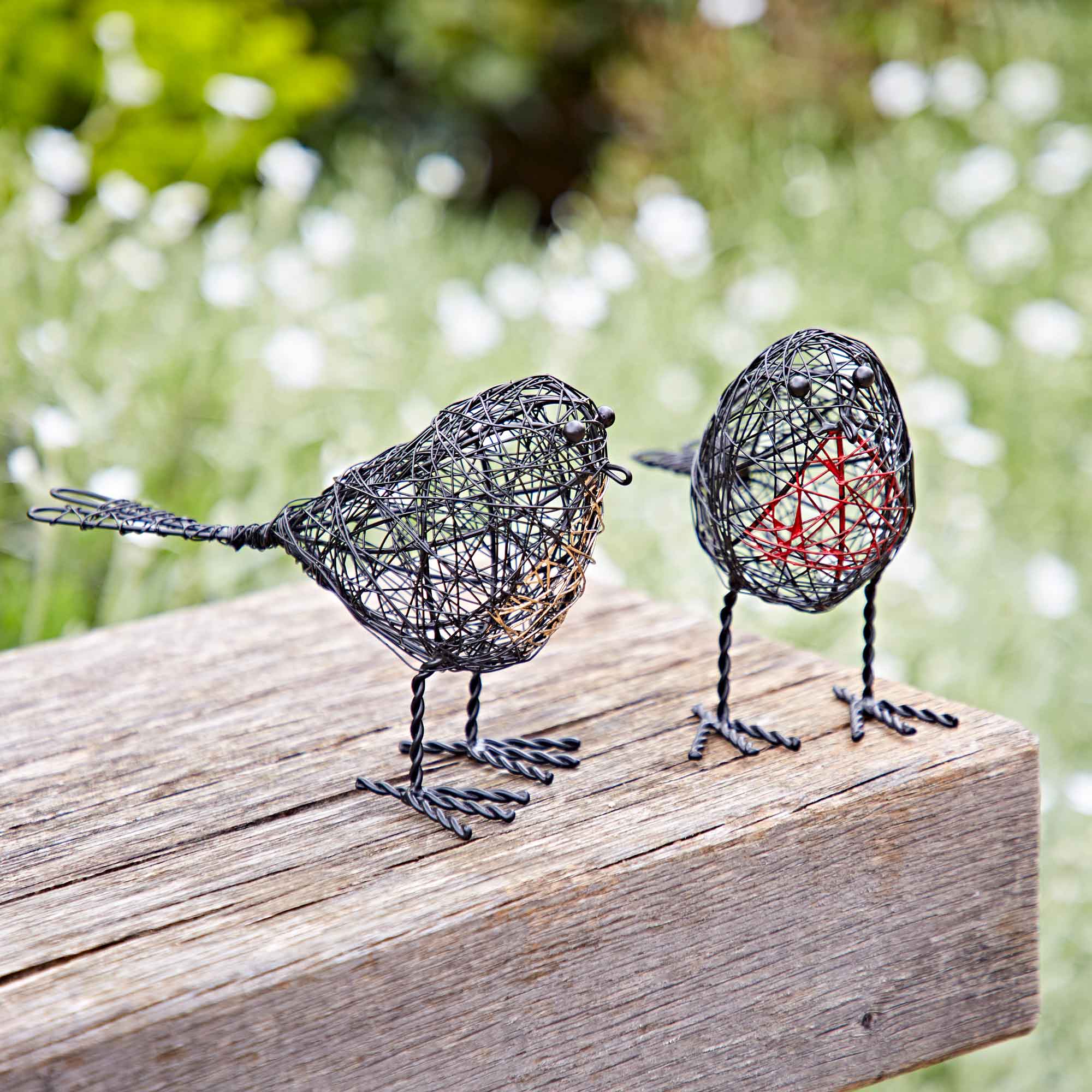 Set of Two Wire Robins Decorative Ornament