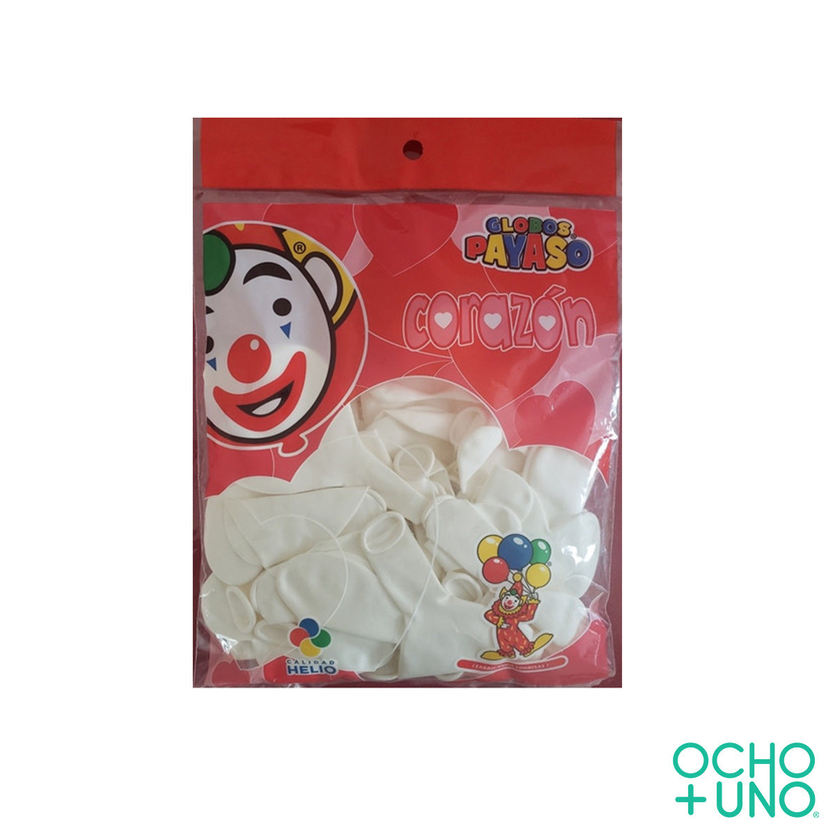 GLOBO PAYASO CORAZON BLANCO NUM 10 C/50 PZAS