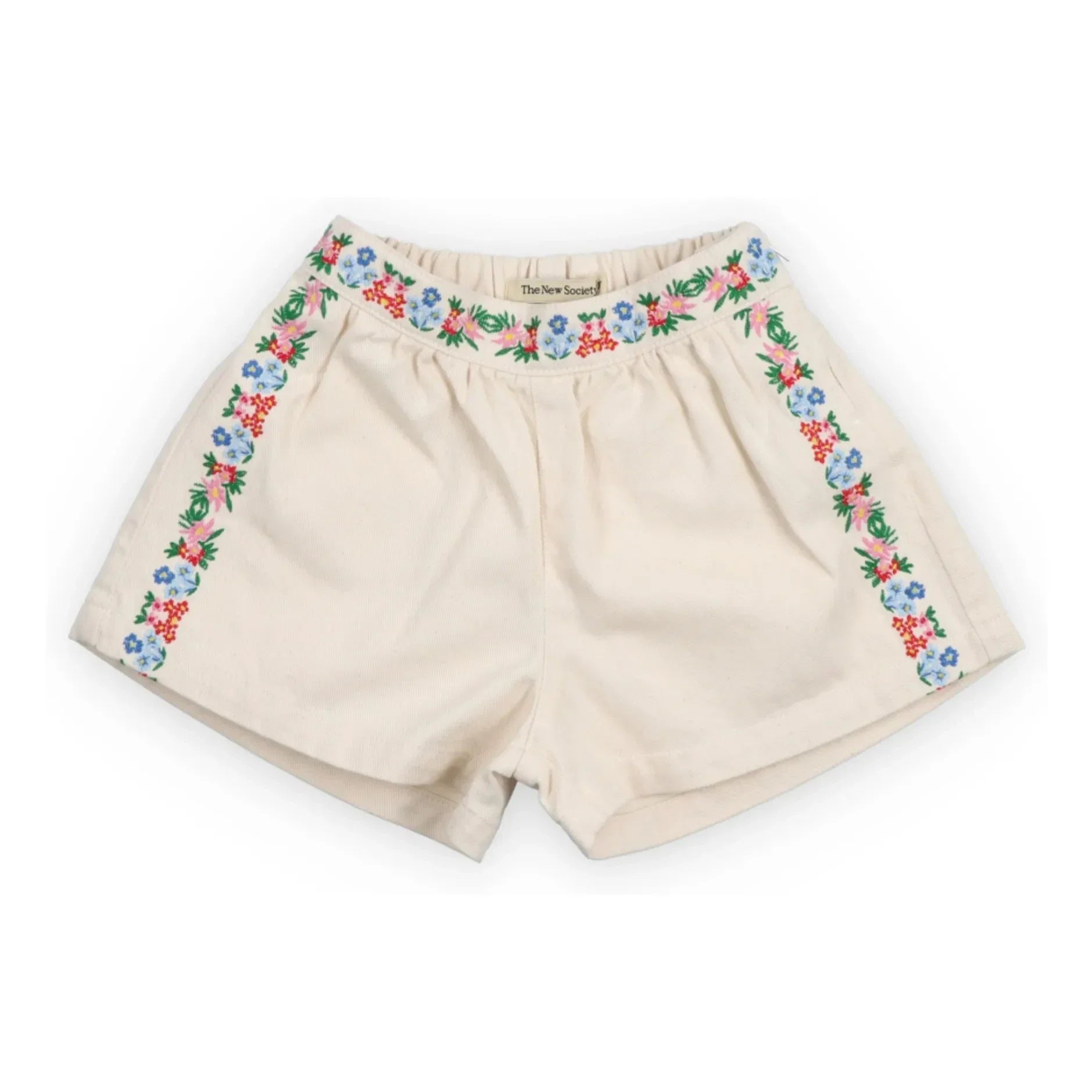 the new society - BCI Cotton Malva Floral Embroidery Shorts | Ecru
