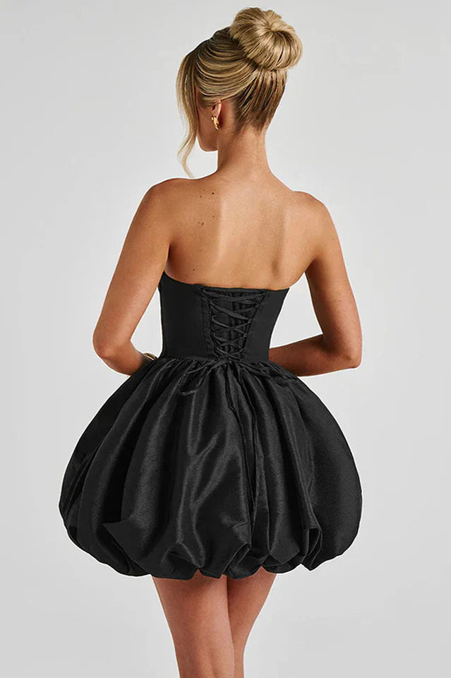Strapless Bow Puff Mini Dress