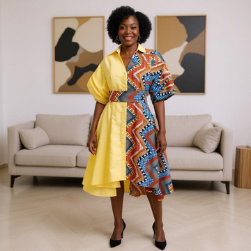Women's Two Pattern Print Panel Dress