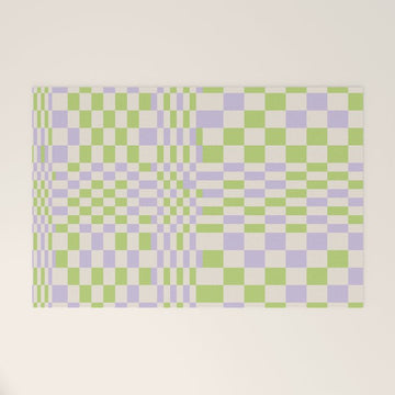 Happy Colorful Checkered Pattern Green and Lilac Welcome Mat Gallery Image 1