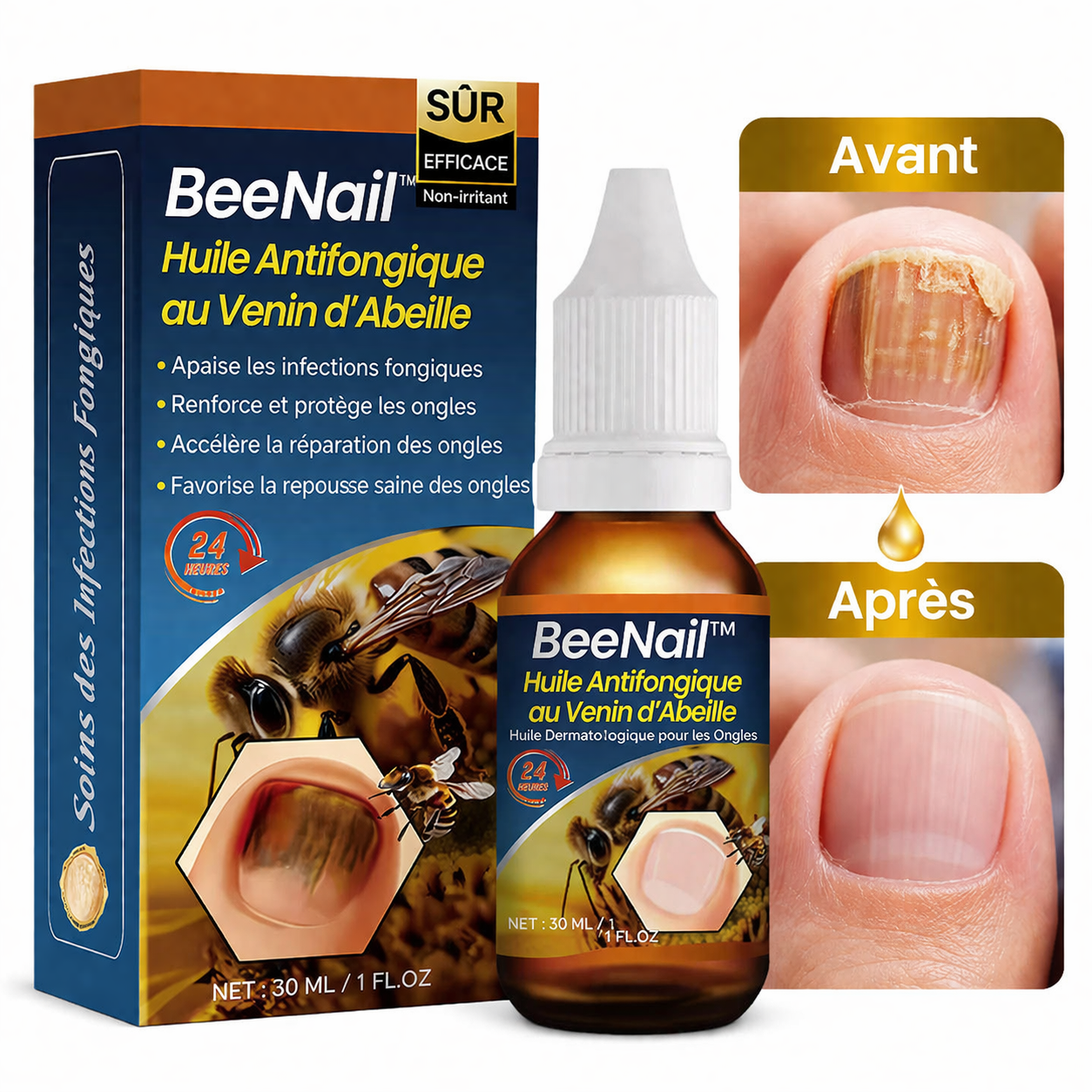 BeeNail™ Huile Antifongique au Venin d’Abeille | Éliminez les mycoses et restaurez vos ongles en quelques jours !