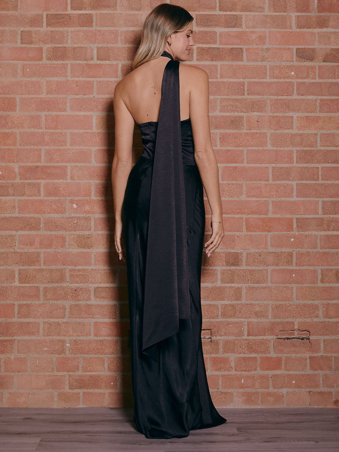 Asymmetric Scarf Satin Maxi Dress / Black - Style Cheat