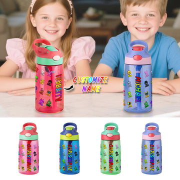 Personalized Water Bottle with Name, 16oz Kids Cup with Silicone Straw & Handle, Personalized Sprunki Characters Pattern, Birthday Gift for Kids, Gifts for Sons, Gifts for Daughters, Back to School Gifts, Gifts for Students
