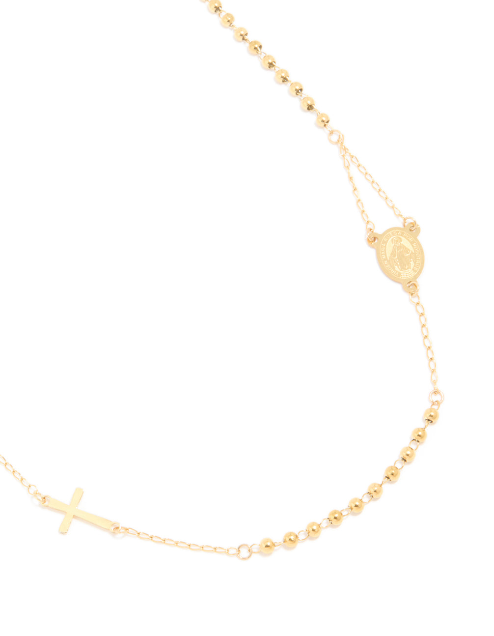 Waterproof Gold Plated Stainless Steel Rosary Cross Necklace