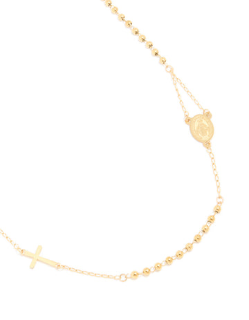 Waterproof Gold Plated Stainless Steel Rosary Cross Necklace