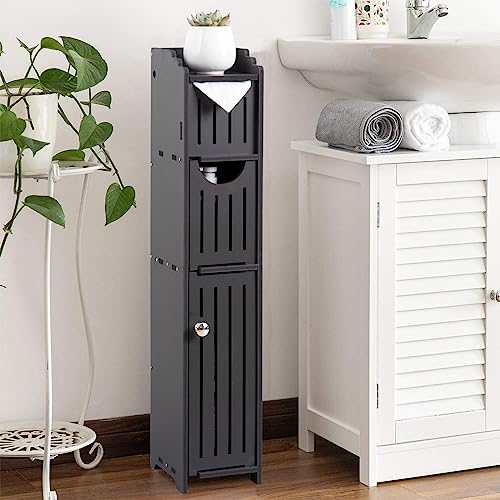 AOJEZOR Bathroom Storage Cabinet: Small Bathroom Storage Cabinet for Small Space-Toilet Paper Cabinet Fit for Small Roll,Black