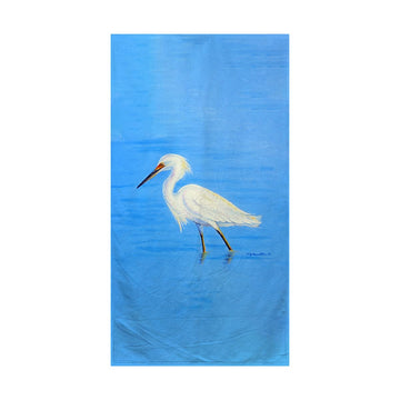Betsy Drake Interiors Stalking Snowy Egret Beach Towel