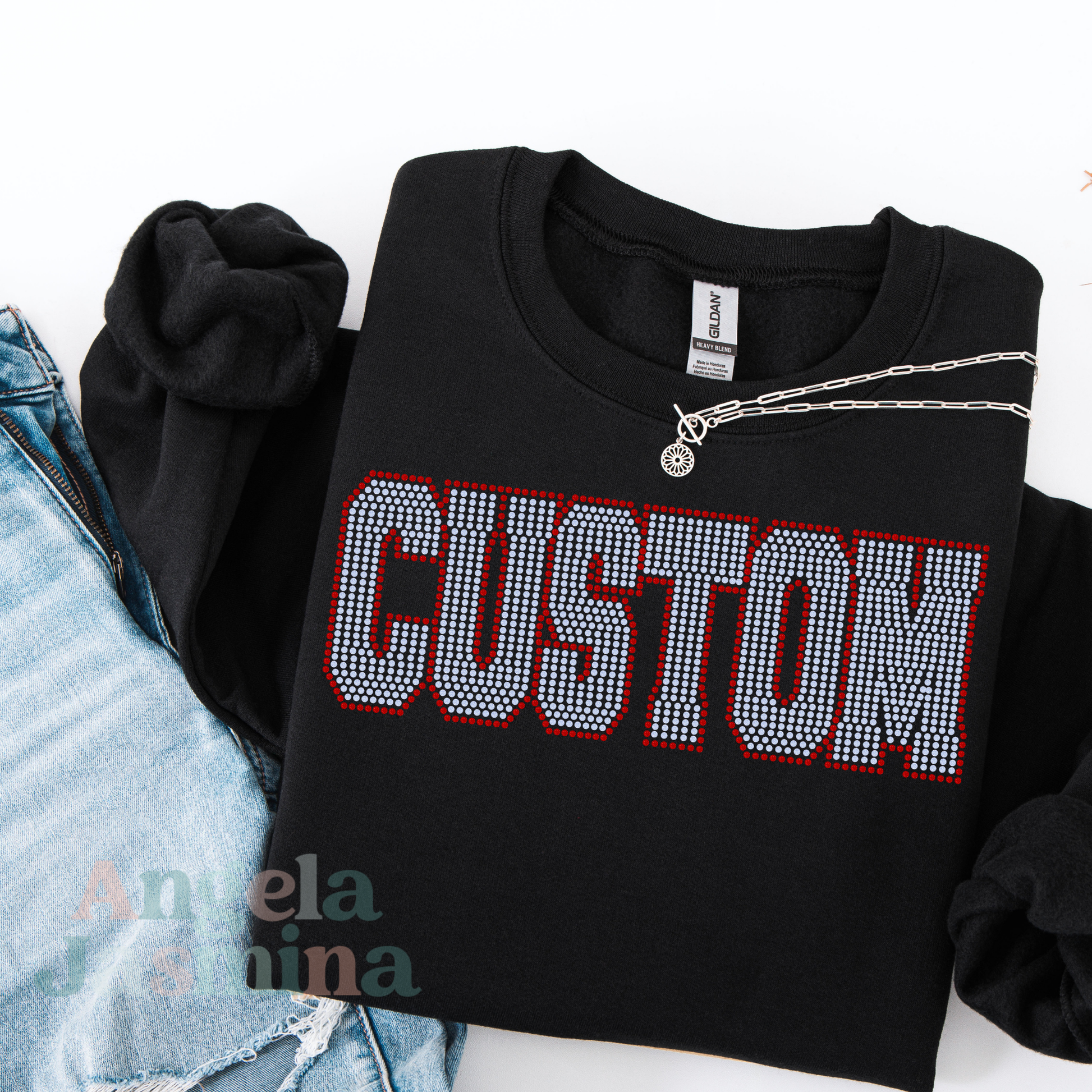 Custom WORD with Outline STRAIGHT SPANGLE ( TWO TRANSFERS )