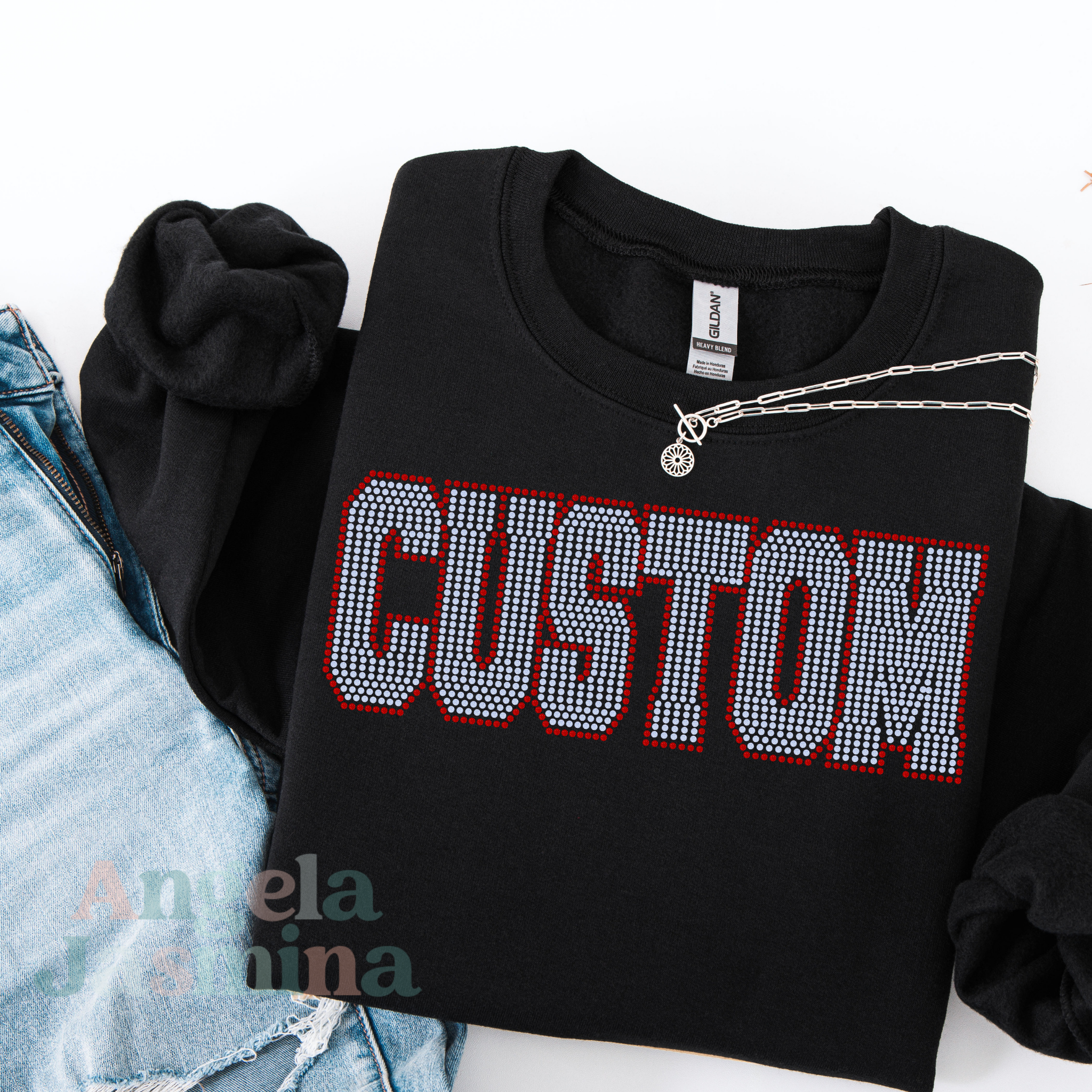 Custom WORD with Outline STRAIGHT SPANGLE ( TWO TRANSFERS )