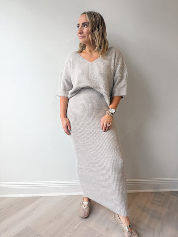 June Fuzzy Top & Skirt Set Stone