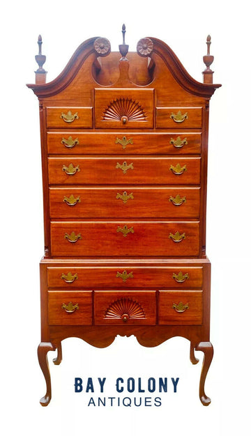 20th C Queen Anne Antique Style Mahogany Highboy Dresser / Chest
