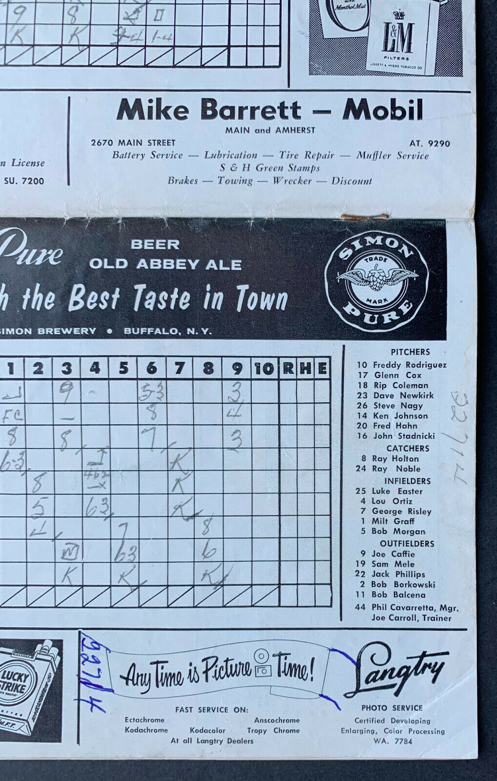 1958 International League Baseball Program Columbus Jets vs Buffalo Bisons