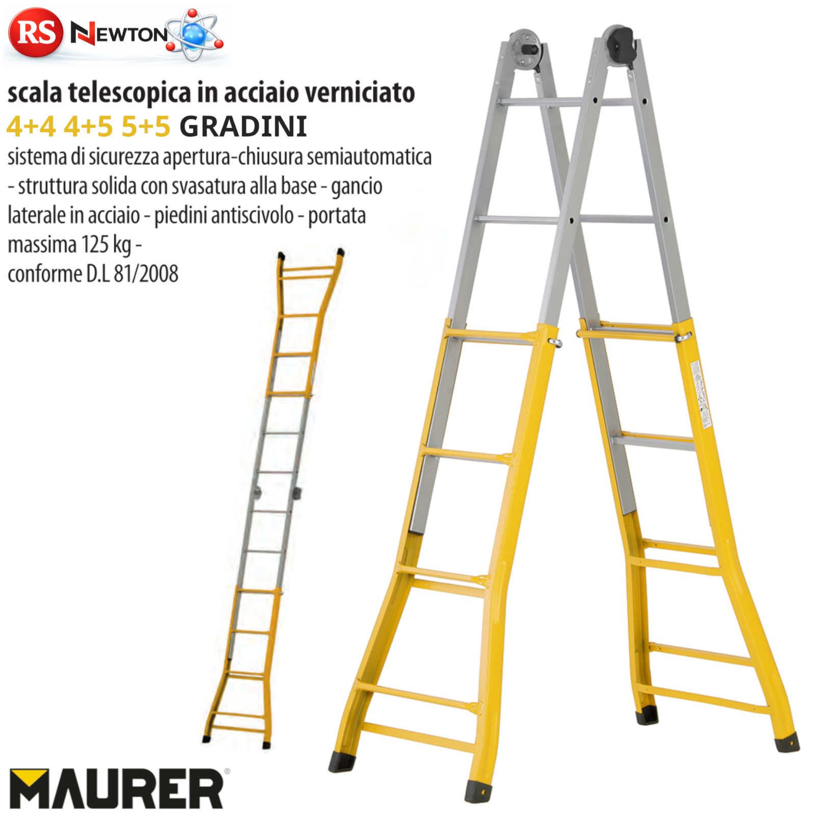 Scala Telescopica Acciaio Professionale 4+4 / 5+5 Multiuso 125Kg Certificata VBS