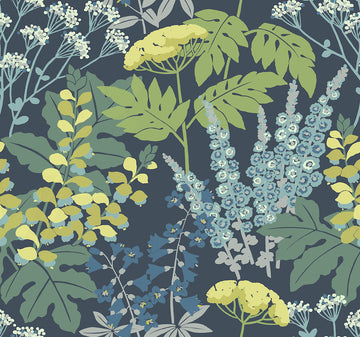 2973-90001 - Brie Dark Blue Forest Flowers Wallpaper by A Street