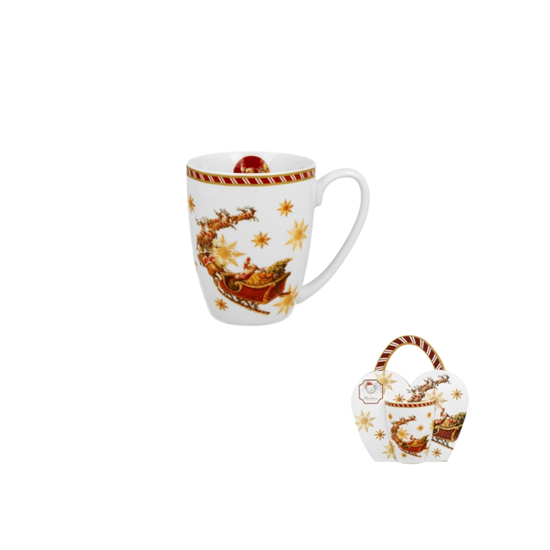Karácsonyi porcelán bögre 360 ml papír díszcsomagolásban Santa on Sleigh Bögre Duo Gift