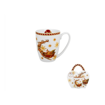 Karácsonyi porcelán bögre 360 ml papír díszcsomagolásban Santa on Sleigh Bögre Duo Gift