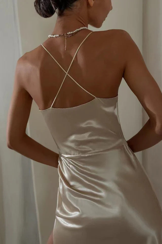 Ruched Trim High Split Cami Midi Dress