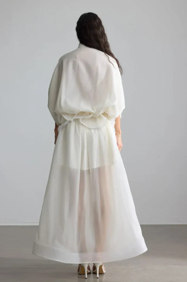 Eliza Tie Neck Semi-Sheer Dress