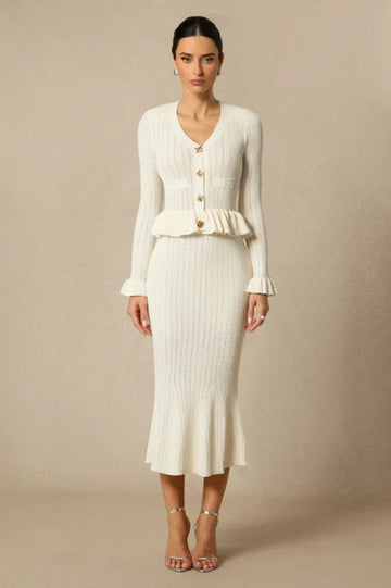 Alice Ruffle Ribbed Knit Midi Dress