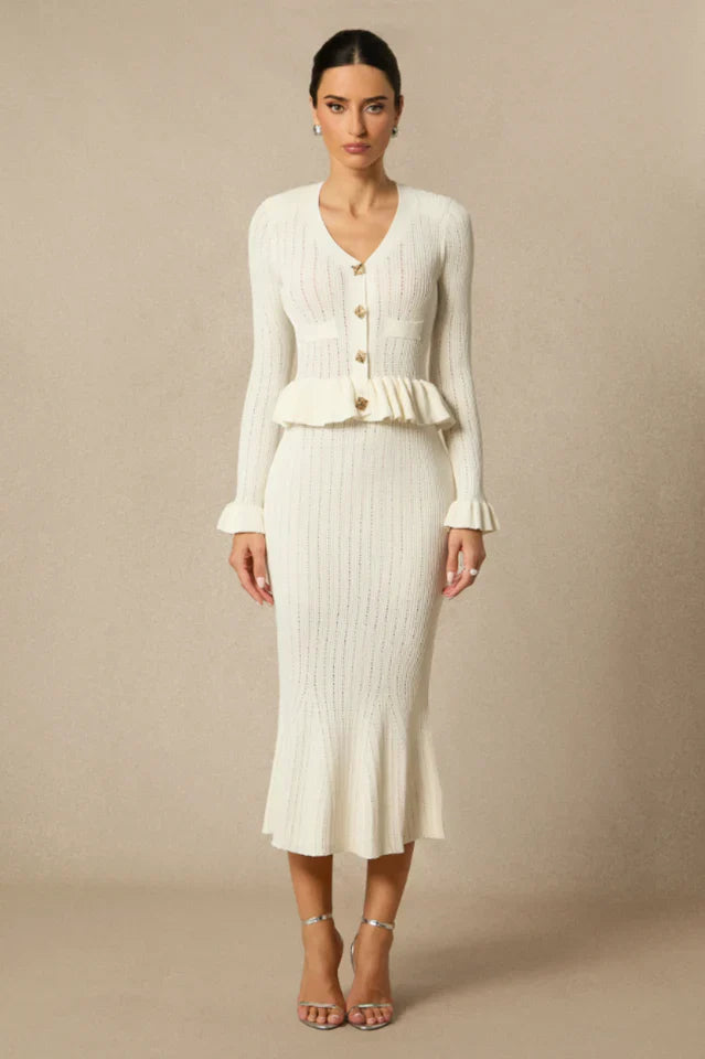 Alice Ruffle Ribbed Knit Midi Dress