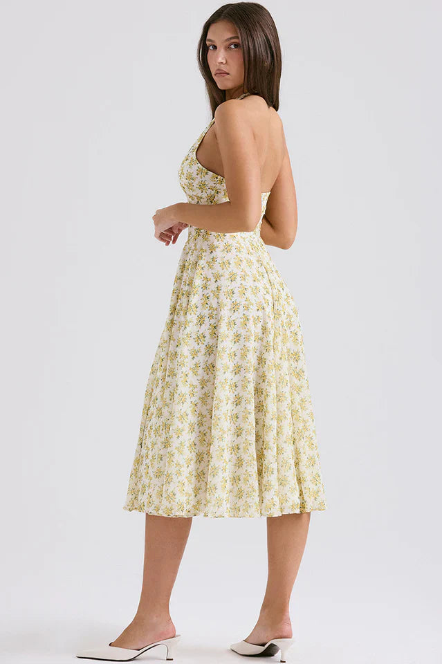 Solada Ivory Vintage Floral Print Sundress