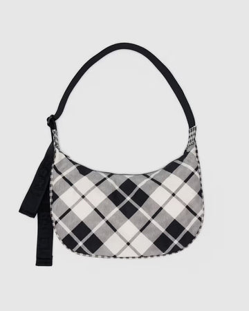 Baggu. Medium Nylon Crescent Bag in Mixed Plaid