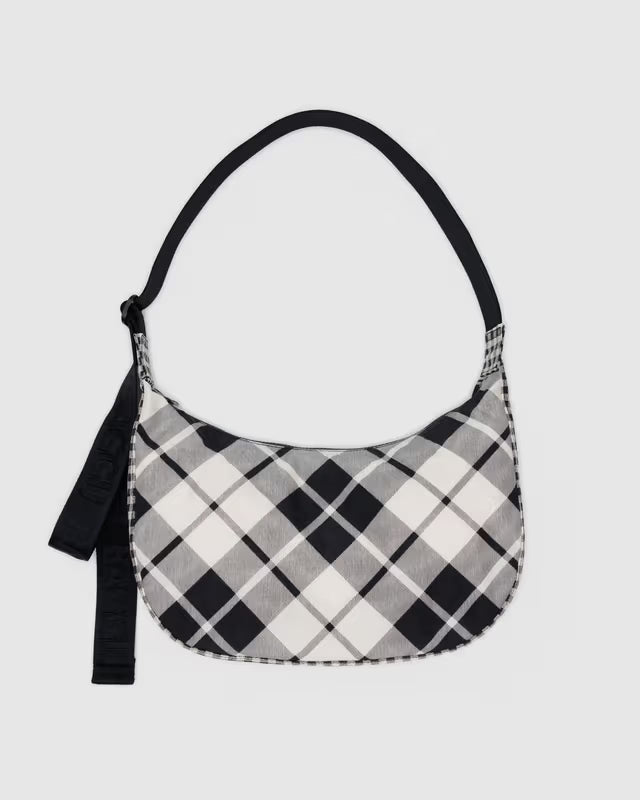 Baggu. Medium Nylon Crescent Bag in Mixed Plaid