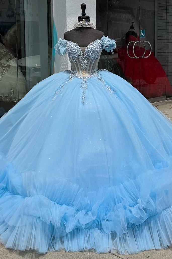 Sky Blue Quinceanera Dresses Ball Gown Princess Sweet 16 Prom Dresses HE430