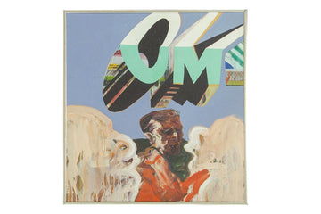 Vintage Neil Paul Frankenhauser OM painting with abstract male figure and melting green "OM" text.