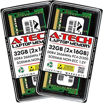 A-Tech 32GB (2x16GB DDR4 2666MHz PC4-21300 (PC4-2666V CL19 SODIMM 1.2V 260-Pin Non-ECC SO-DIMM Laptop Notebook RAM Memory Modules