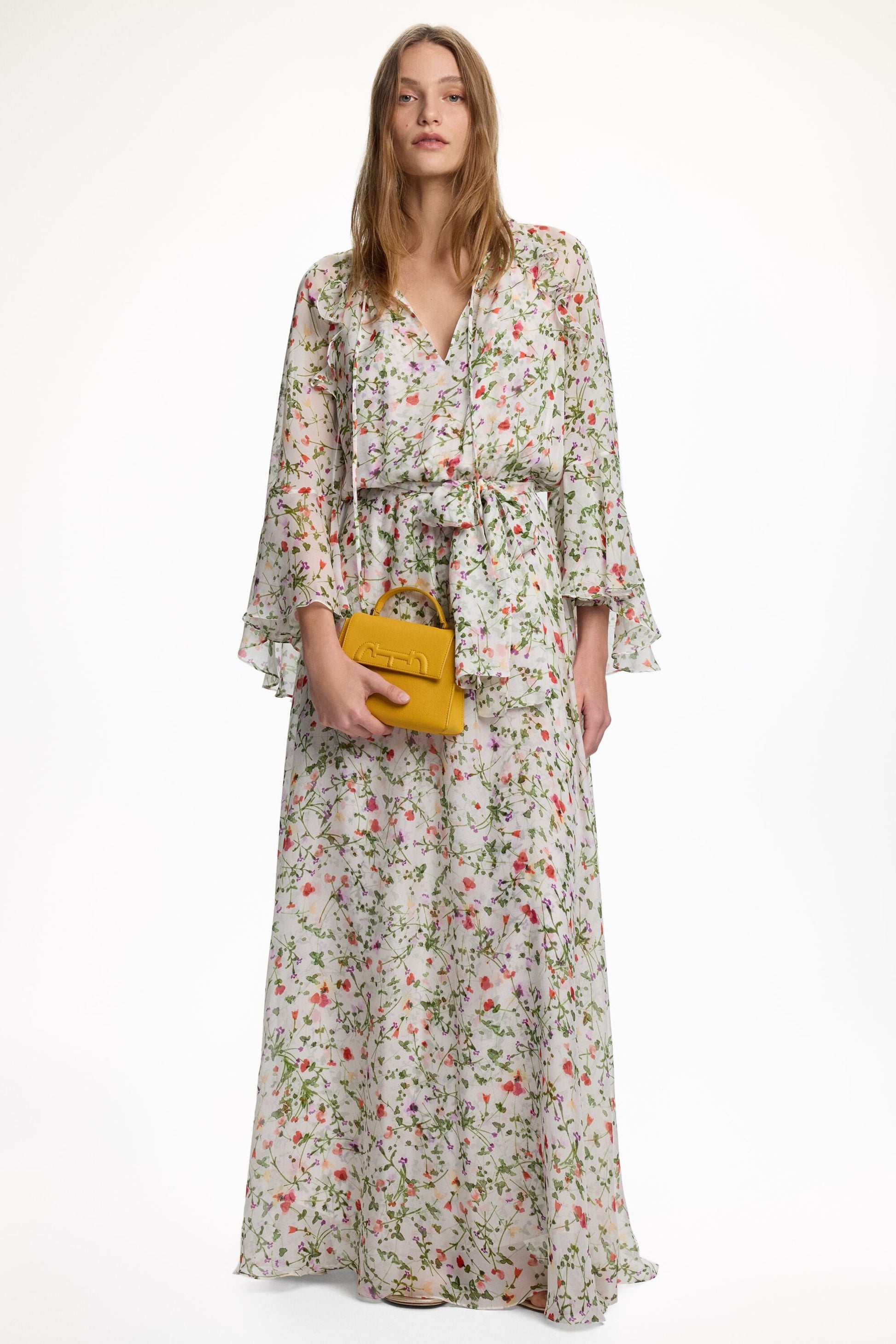 Secret Garden Print Silk Chiffon Dress ivory/multicolor