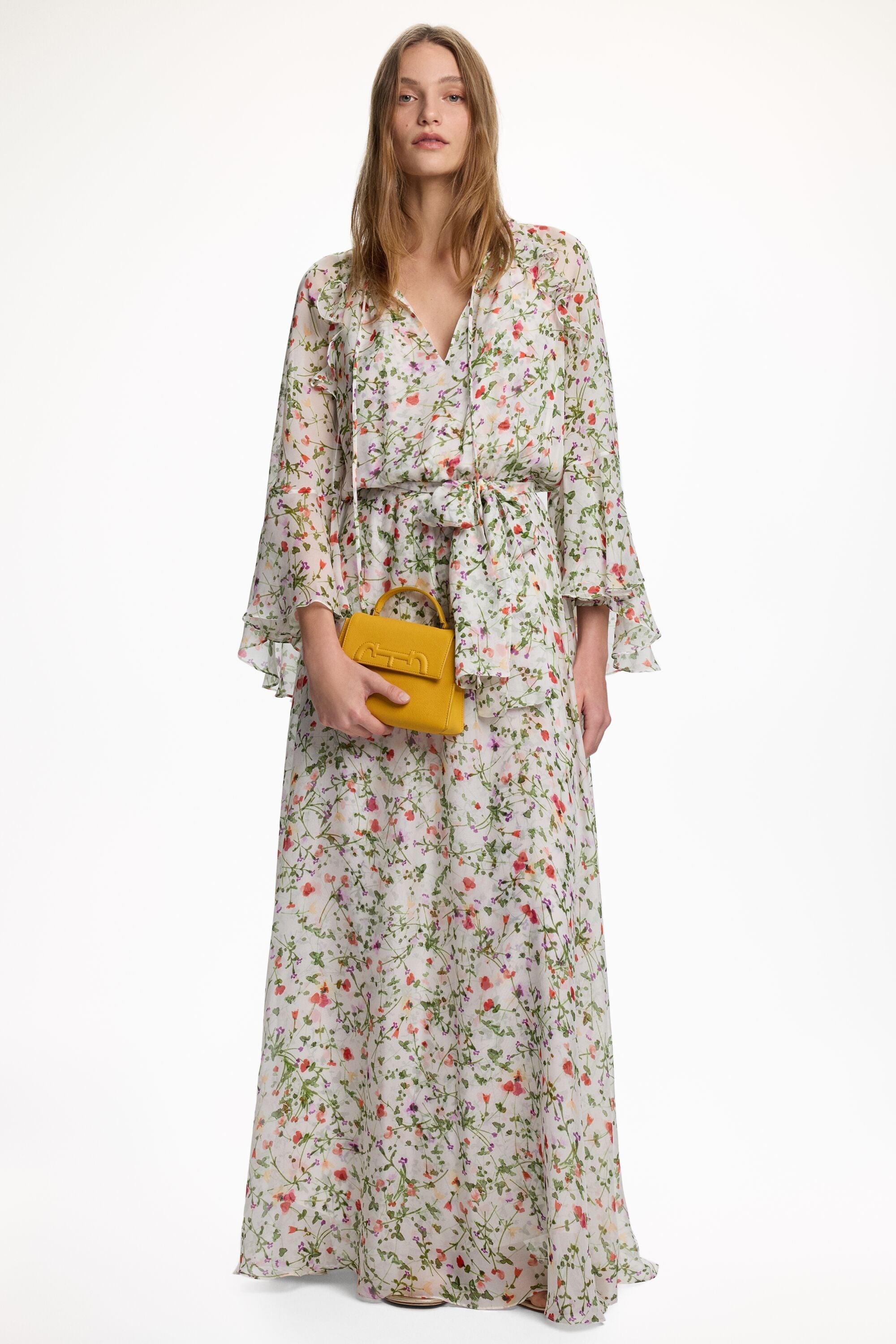 Secret Garden Print Silk Chiffon Dress ivory/multicolor
