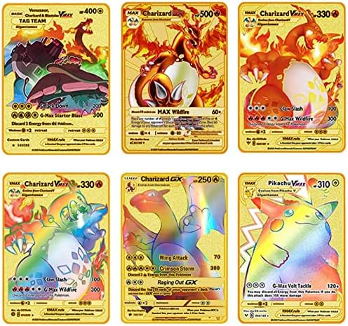 6 Pack Charizard Vmax Metal Gold Plated Card, Charizard Vmax Cards for DX GX Metal Gold Plated Collection, Rainbow Rare Charizard Vmax Collection price in UAE | Amazon UAE