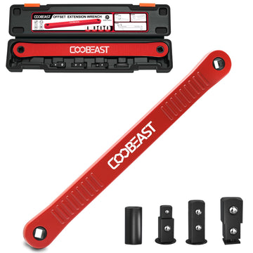 coobeast Red Offset Extension Wrench Impact Ready Socket Wrench Extender Tool with Versatile 1/4", 3/8", and 1/2" Square Drive Adapters, Universal Extensions Wrench for Small Place